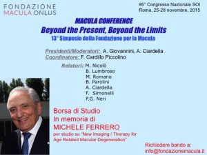 Locandina del Simposio Macula con annuncio della borsa di studio in memoria di Michele Ferrero